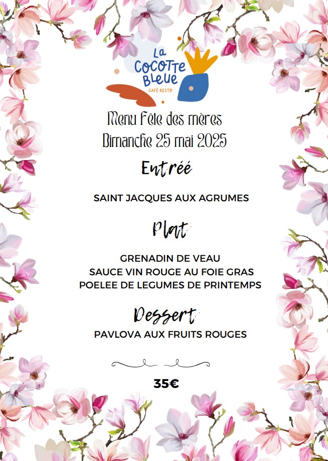 Menu de la fête des mères 2025